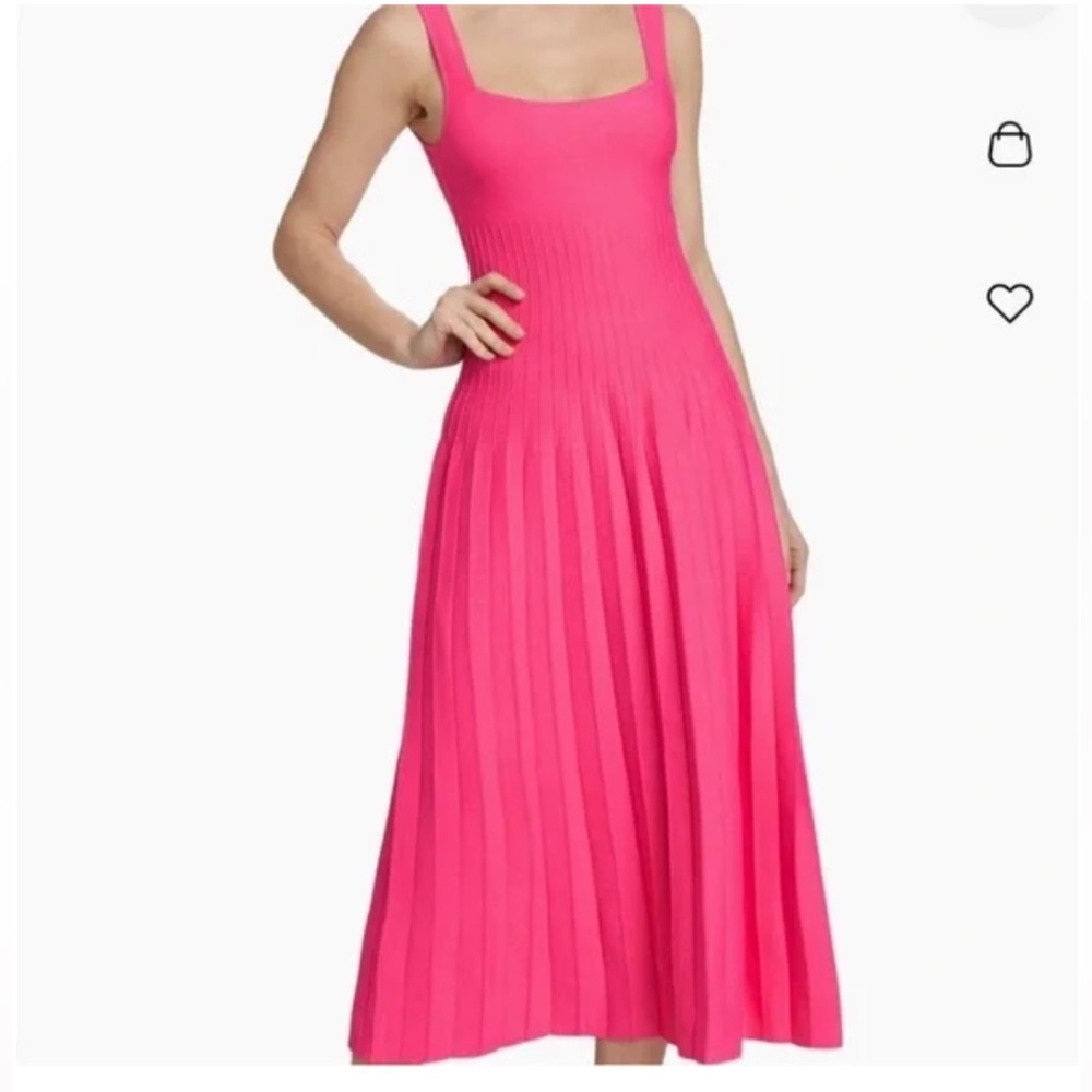 STAUD Pink Pleated Midi Dress